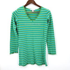 Victorias Secret Y2K Striped Cotton Nightgown Long Sleeve Cozycore Lettuce Hem M